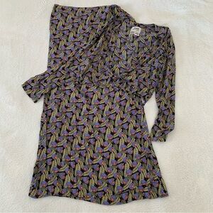 Women’s S/M FLAX by Jeanne Engelhart Botanical Floral Wrap Top Maxi Skirt Set